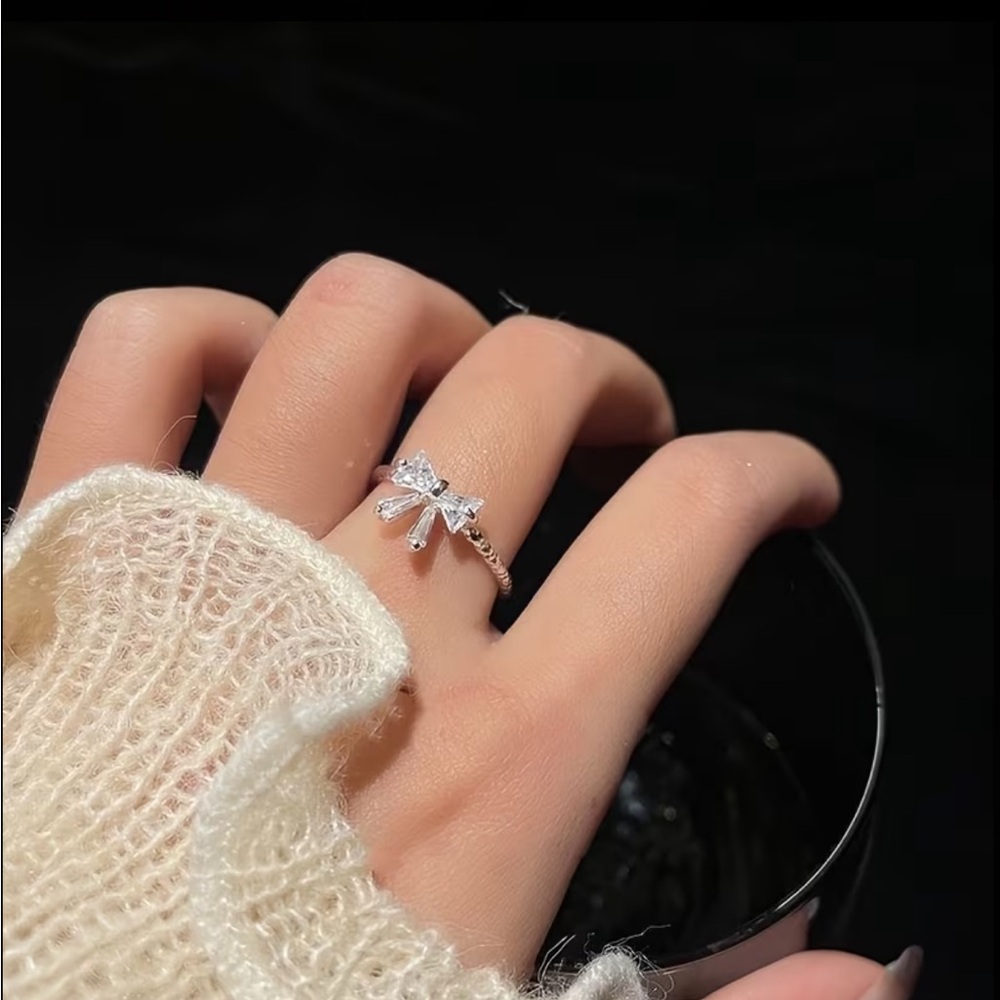 Silver Bow Toile Ring - Adjustable - NEW - Y2K